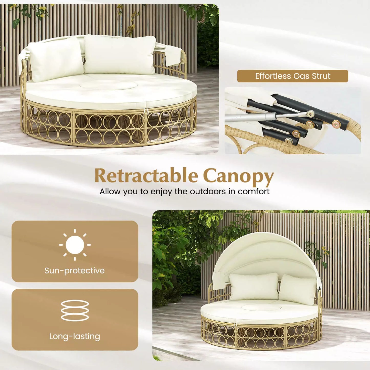 Damon Outdoor Patio Rattan Daybed With Canopy