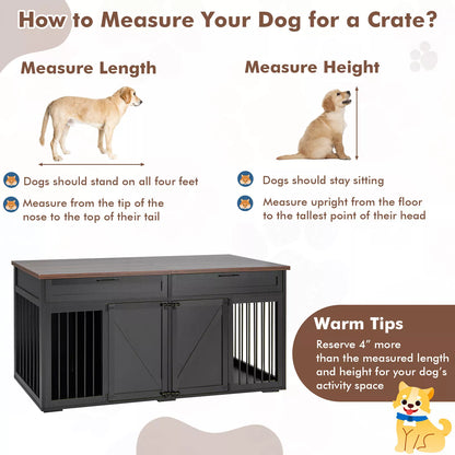 Farmhouse Double Dog Crate Furniture For 2 Dogs