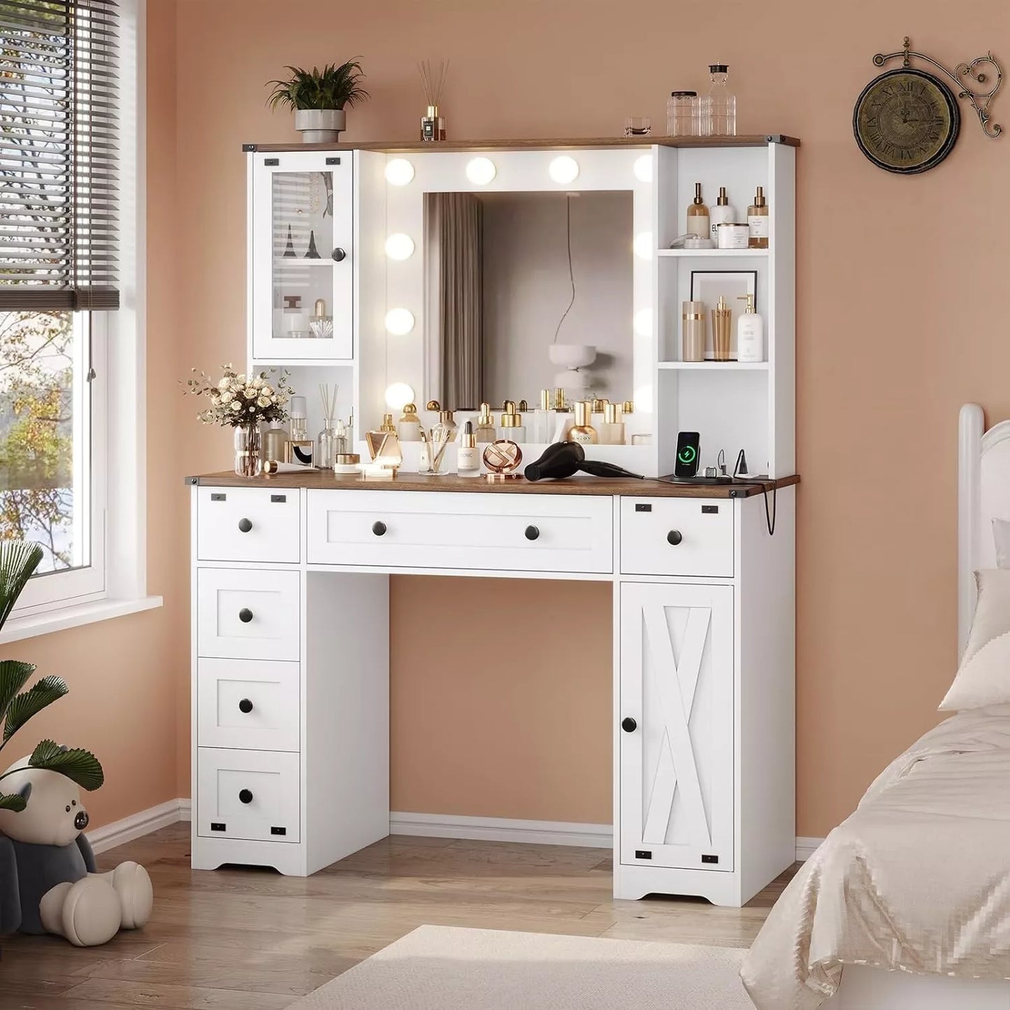 Davila Vanity Makeup Desk w/ Mirror & Lights