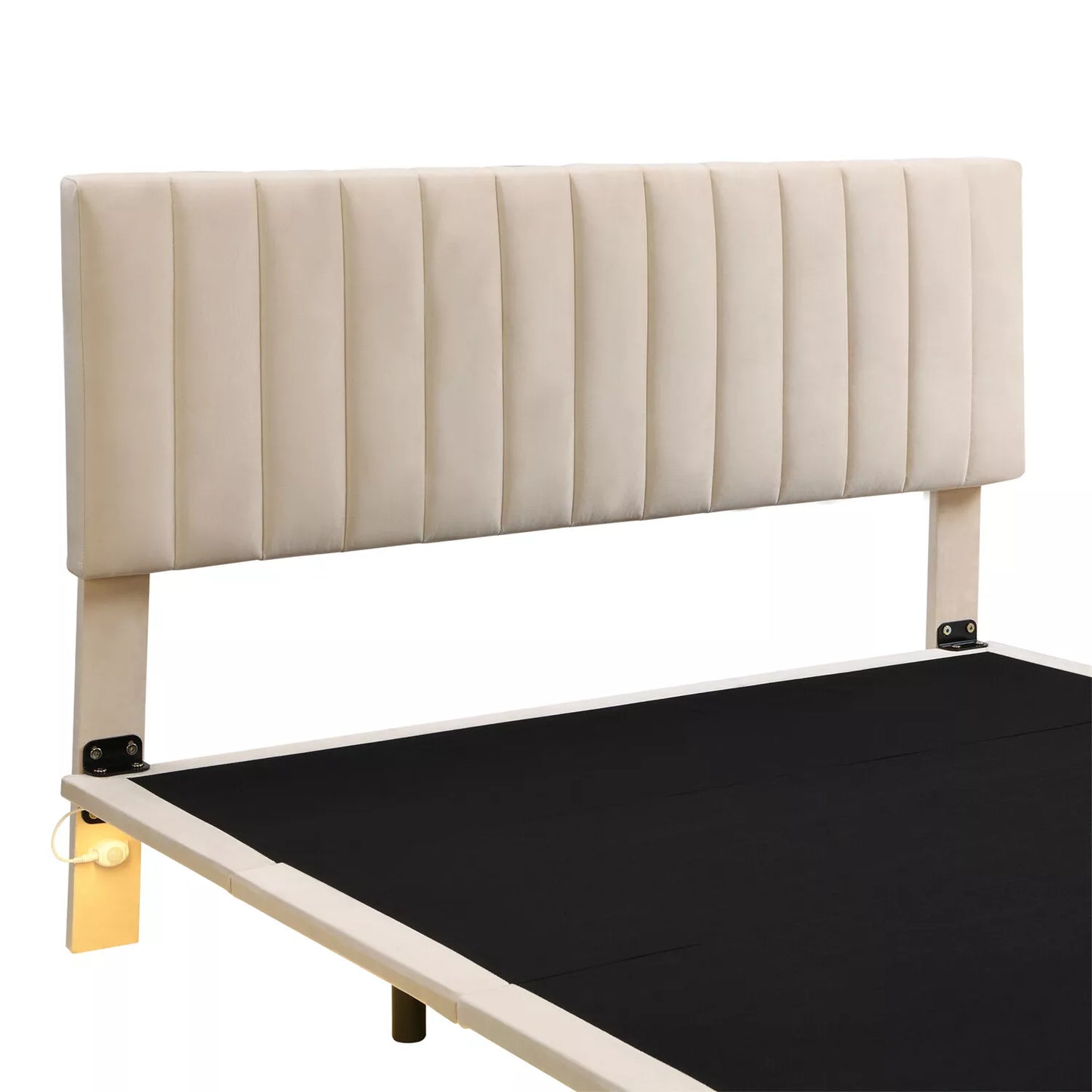 Queen Velvet Upholstered Floating Bed With Lights