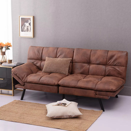 Vintage Leather Convertible Futon Sofa Bed