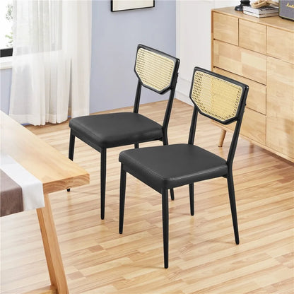 Black Mid Century Rattan Dining Chair (Set of 2)