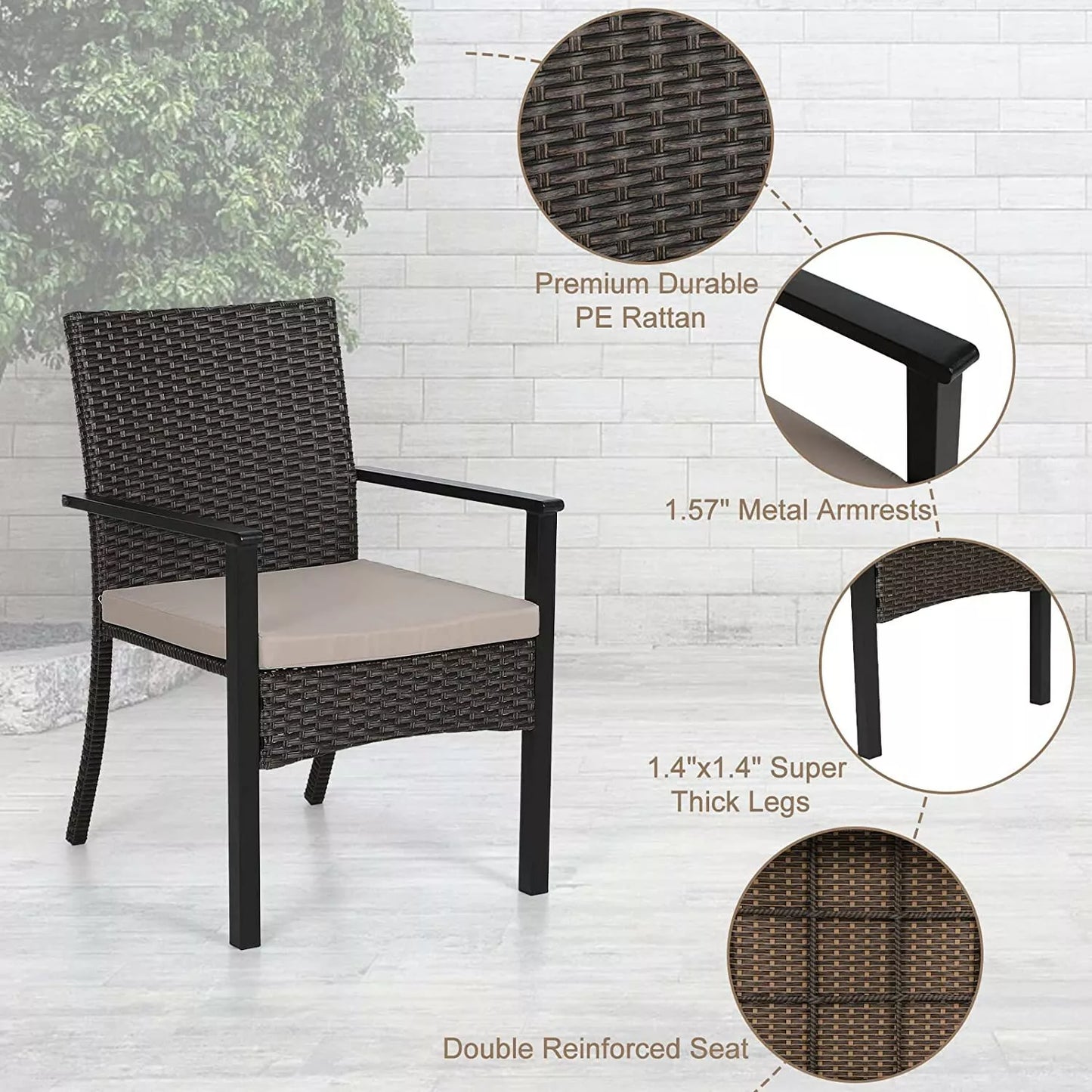 Outdoor Cushioned Wicker Patio Chair (Set of 2)