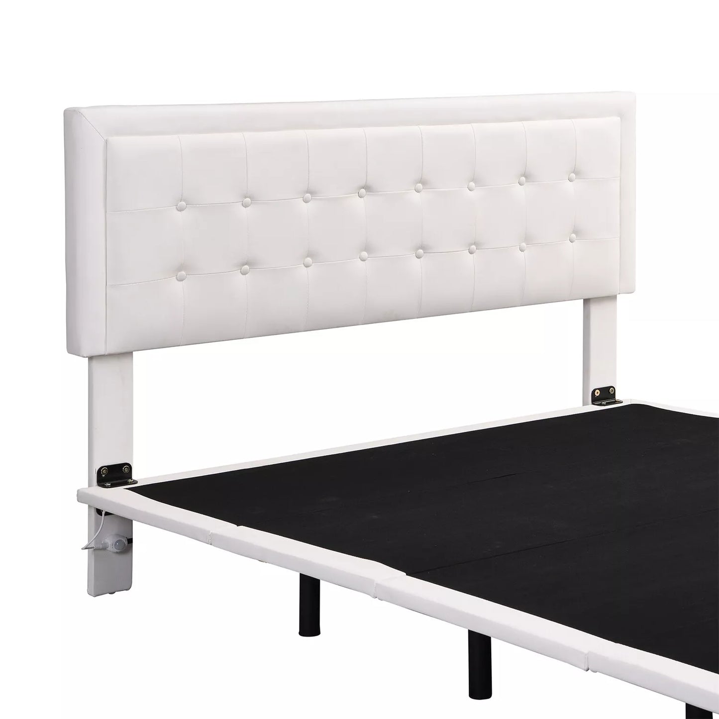 Queen Leather Upholstered Floating Bed With Lights