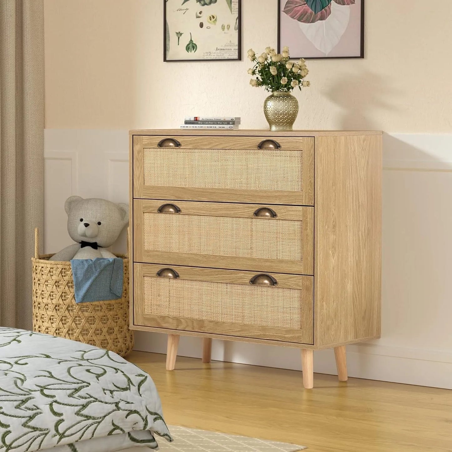 Rose Rattan Small 3 Drawer Chest Dresser