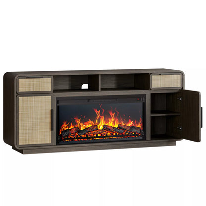 Case Mid Century Rattan Fireplace TV Stand (Up to 75")