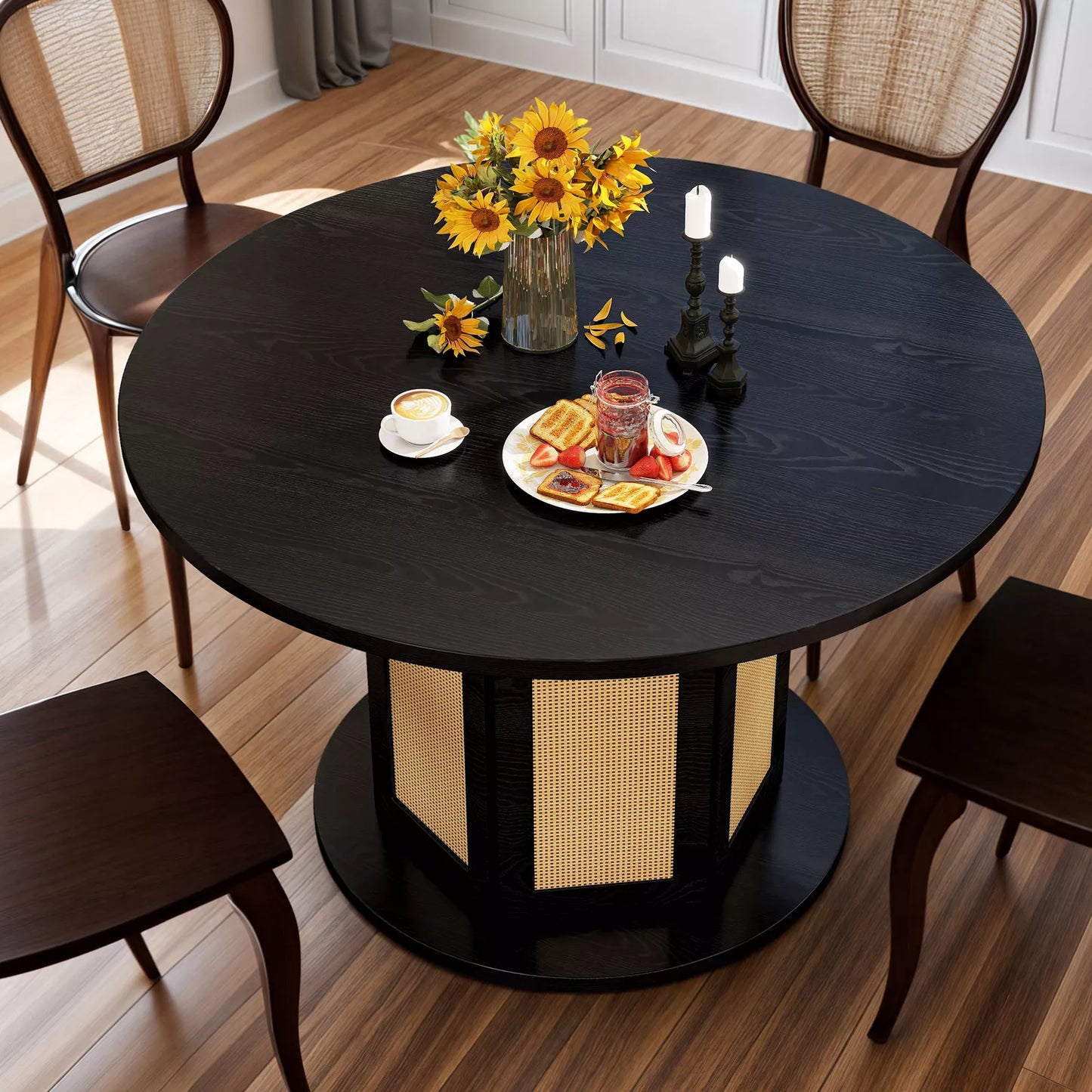 Todd Round Farmhouse Dining Table For 4