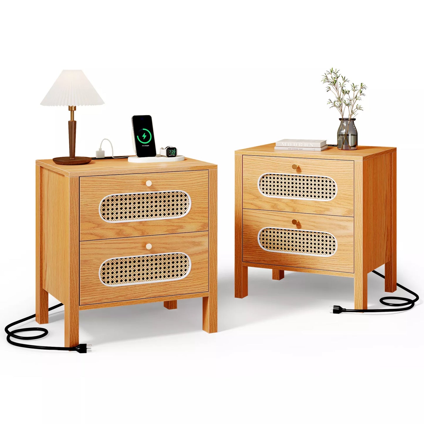 Haines Rattan Nightstand Table (Set of 2)