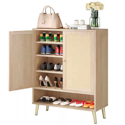 Rattan Narrow Entryway Shoe Cabinet