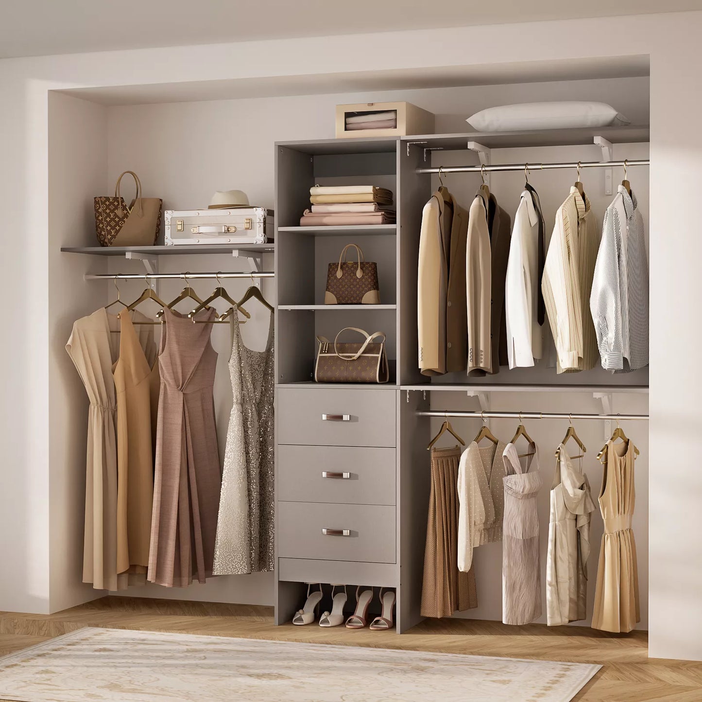 96" Walk In Closet System With Drawers