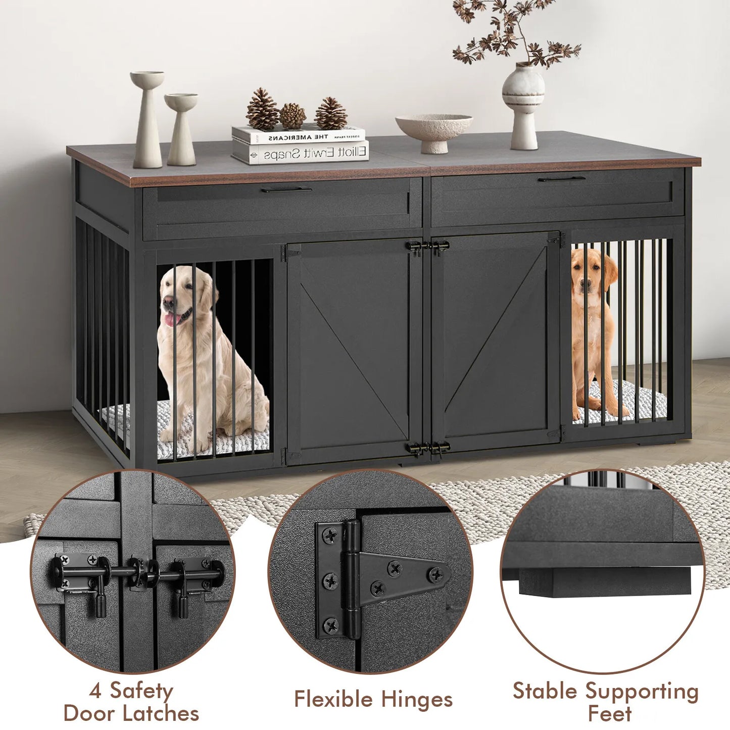 Farmhouse Double Dog Crate Furniture For 2 Dogs