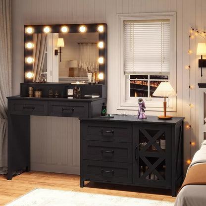 Nadine Vanity Makeup Desk w/ Mirror & Lights