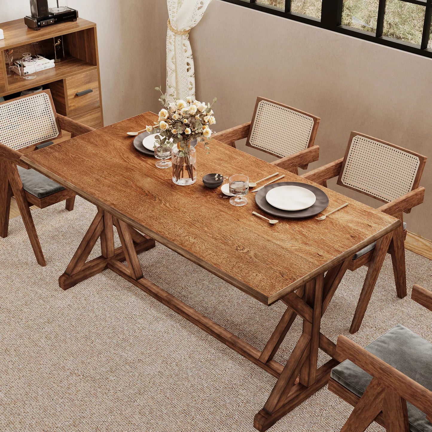 Conor Solid Wood Farmhouse Dining Table For 6