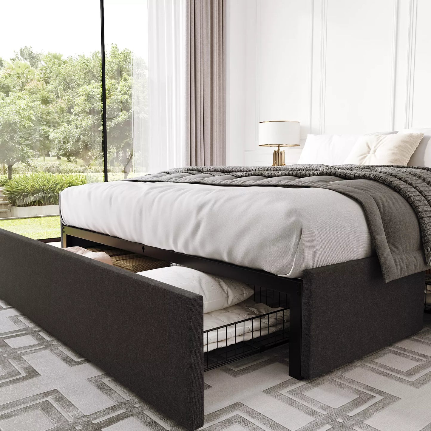 Edie Fabric Plateform Bed Frame With Storage