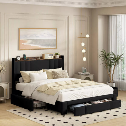 Queen Leather Plateform Bed Frame With Storage