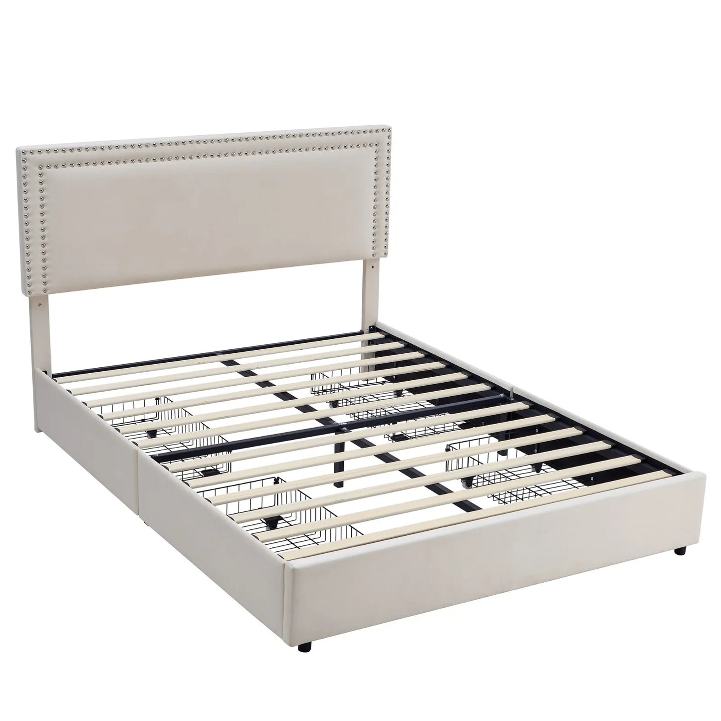 Queen Fabric Plateform Bed Frame With Storage