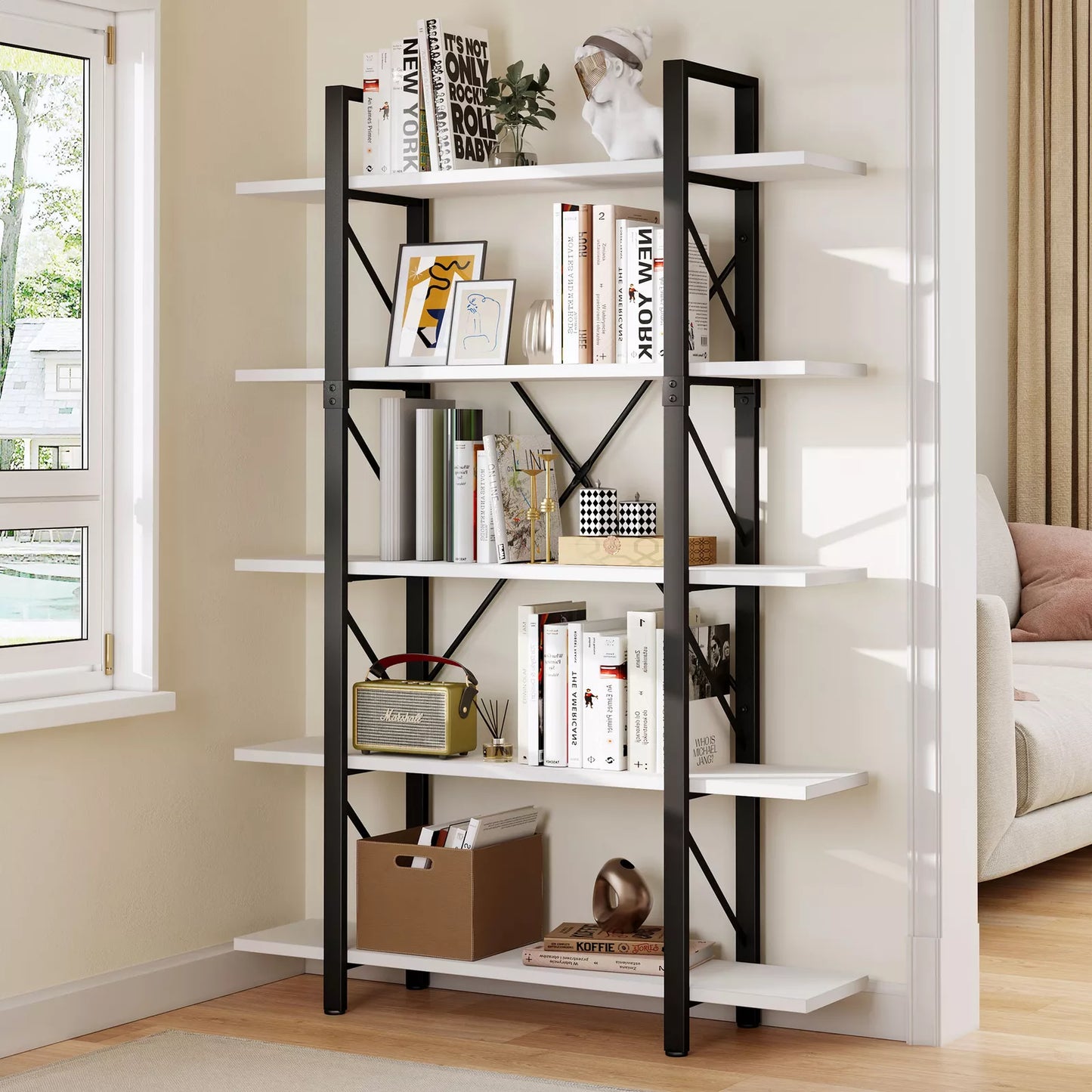 Tall Industrial Bookcase Bookshelf