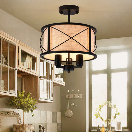 Fabric Drum Semi Mount Ceiling Light