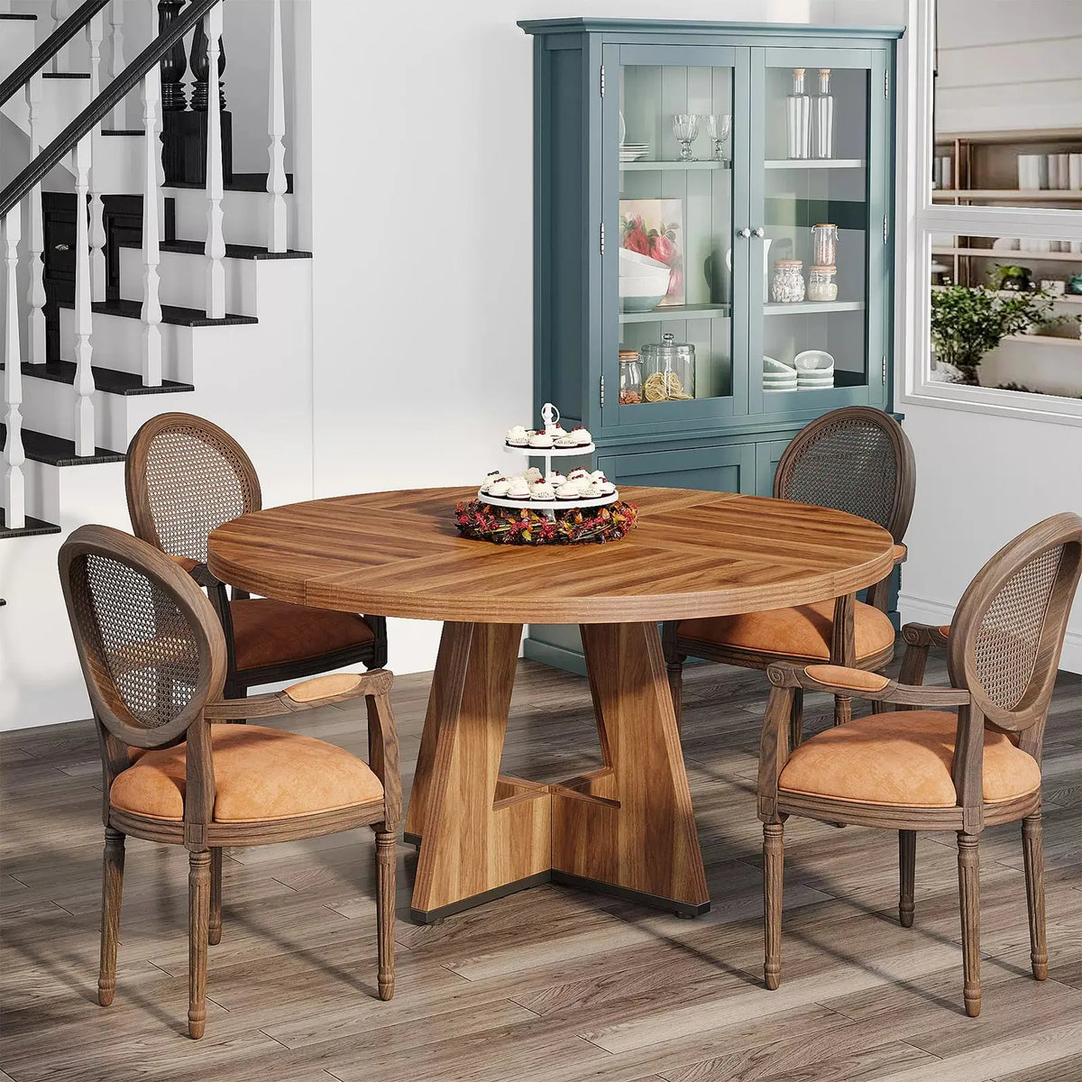 Isha Round Rustic Farmhouse Dining Table For 4 – Canva Home