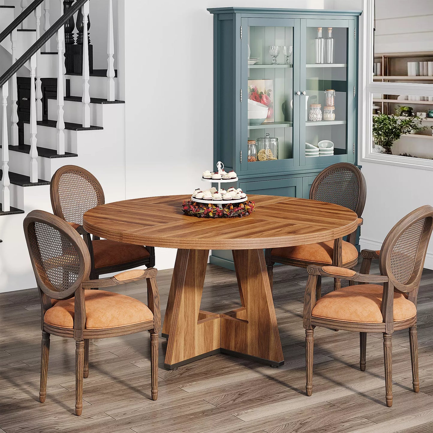 Isha Round Rustic Farmhouse Dining Table For 4