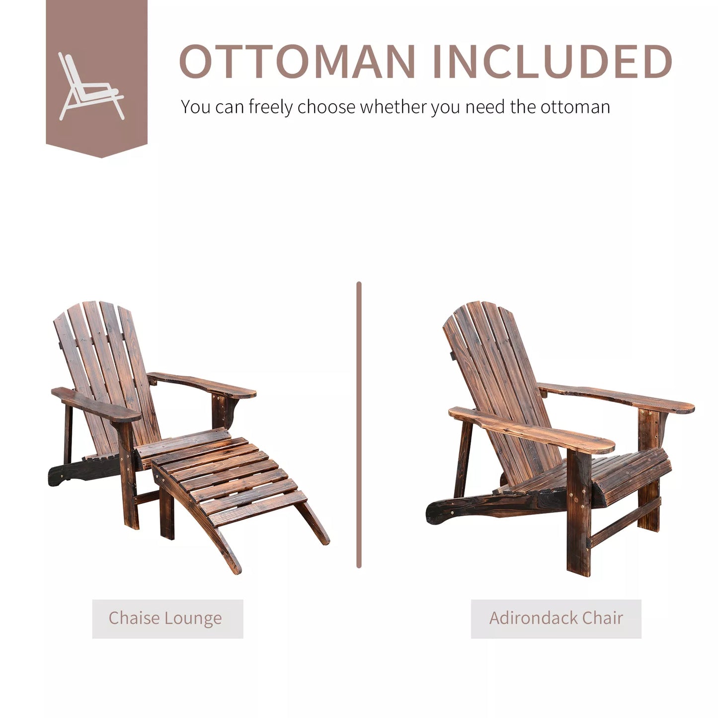 Outdoor Wood Adirondack Lounger Chair