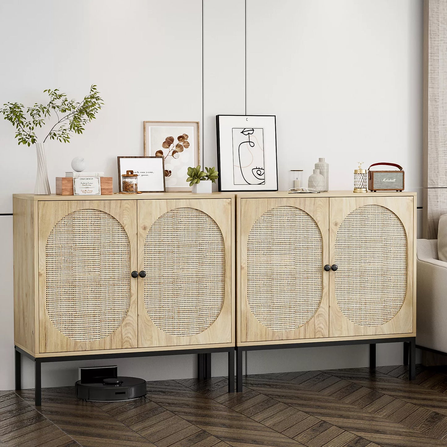 Barker Rattan Sideboard Buffet Cabinet (Set of 2)