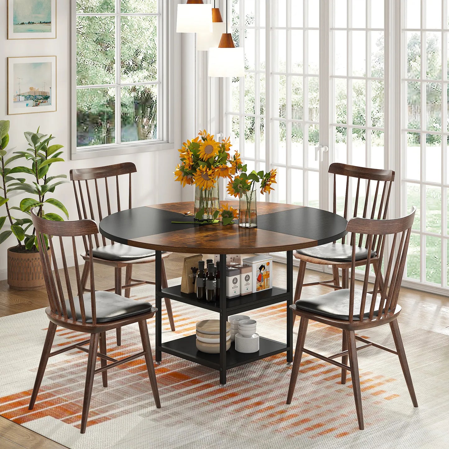 Mike Round Rustic Farmhouse Dining Table For 4