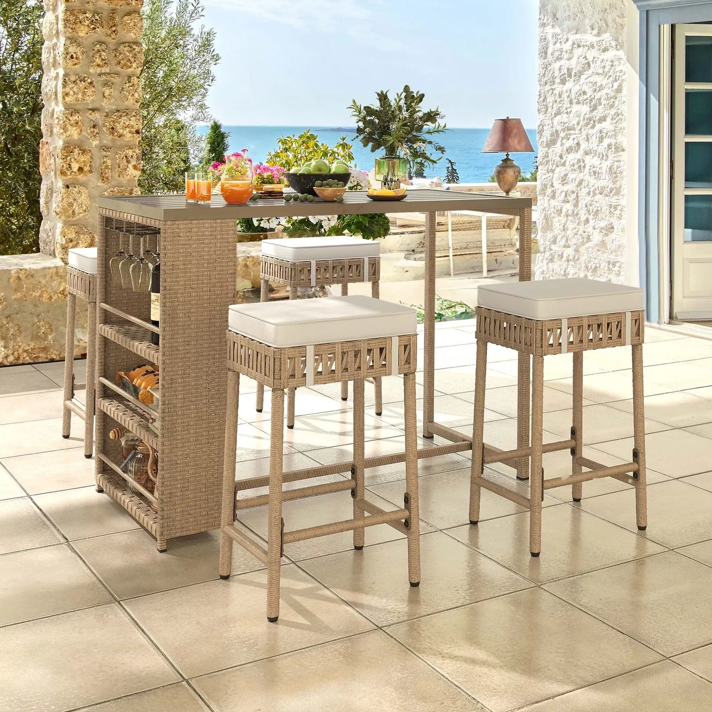 Priya 5 Pieces Outdoor Patio Bar Dining Set