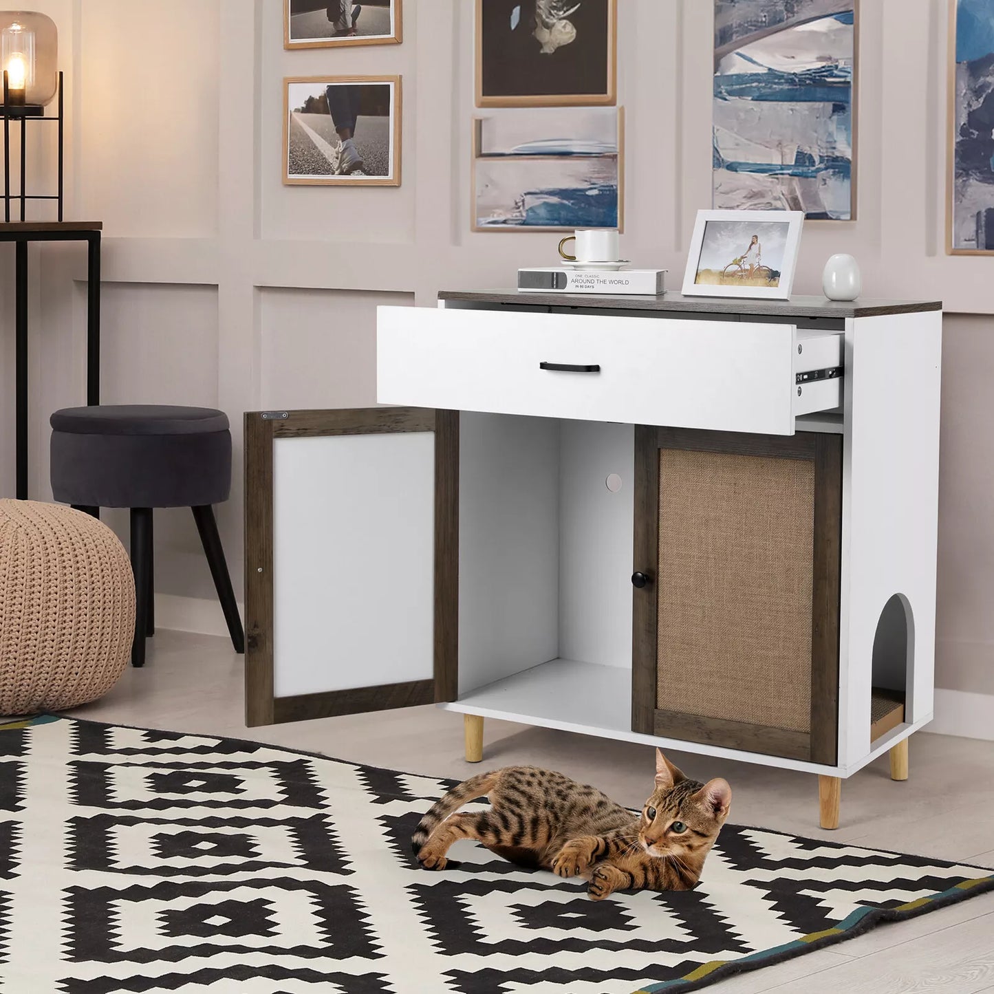 Eesa Cat Litter Box Enclosure Furniture