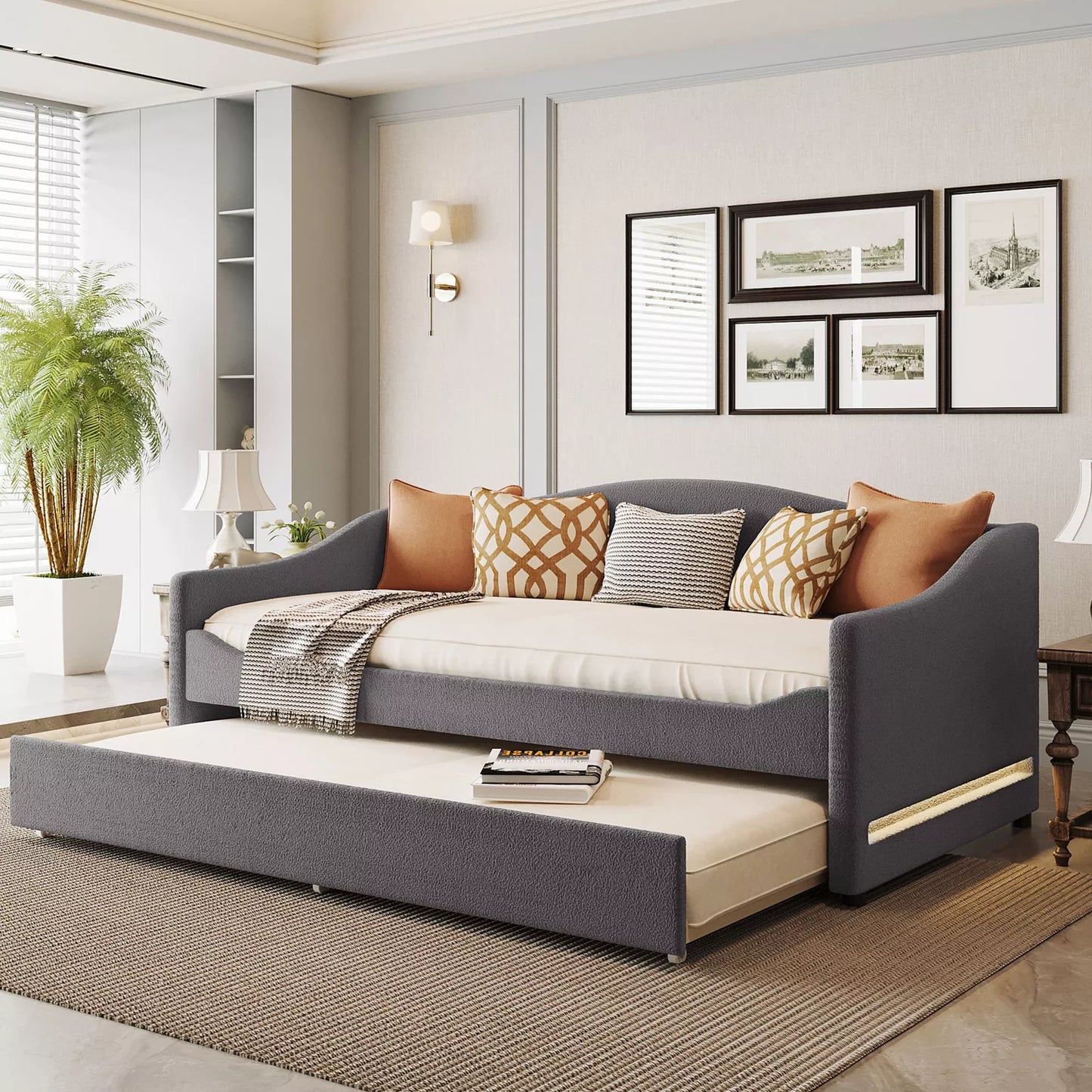 Aran Upholstered Trundle Daybed With Light