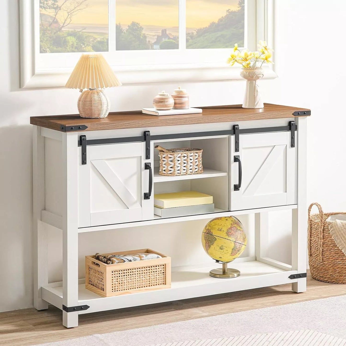 Luna Farmhouse Narrow Entryway Table With Storage