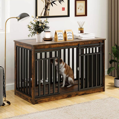 47.2" Nora Large Dog Crates Furniture With Bowl