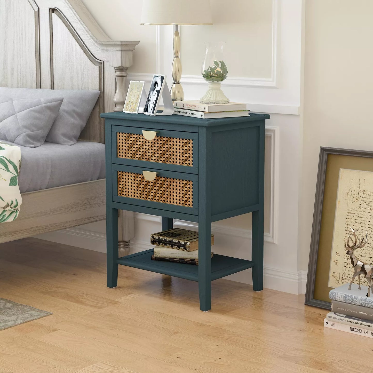 Aled Rattan Nightstand Table With Drawer