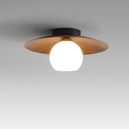 Modern Walnut Semi Mount Ceiling Light