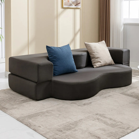 Modern Curve Queen Convertible Futon Sofa Bed