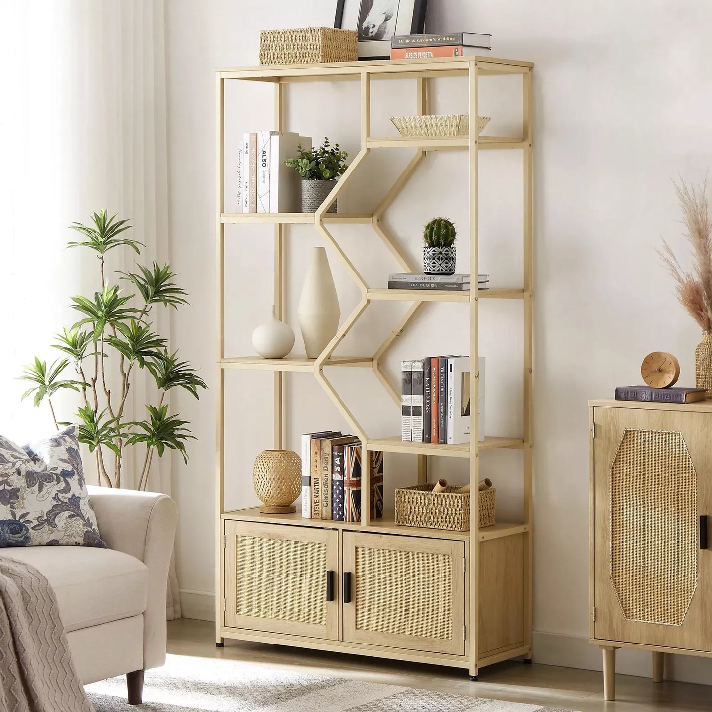 Meyer Tall Rattan Bookcase Bookshelf