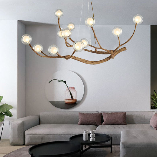 Wood Branch Bubble Dining Room Chandelier