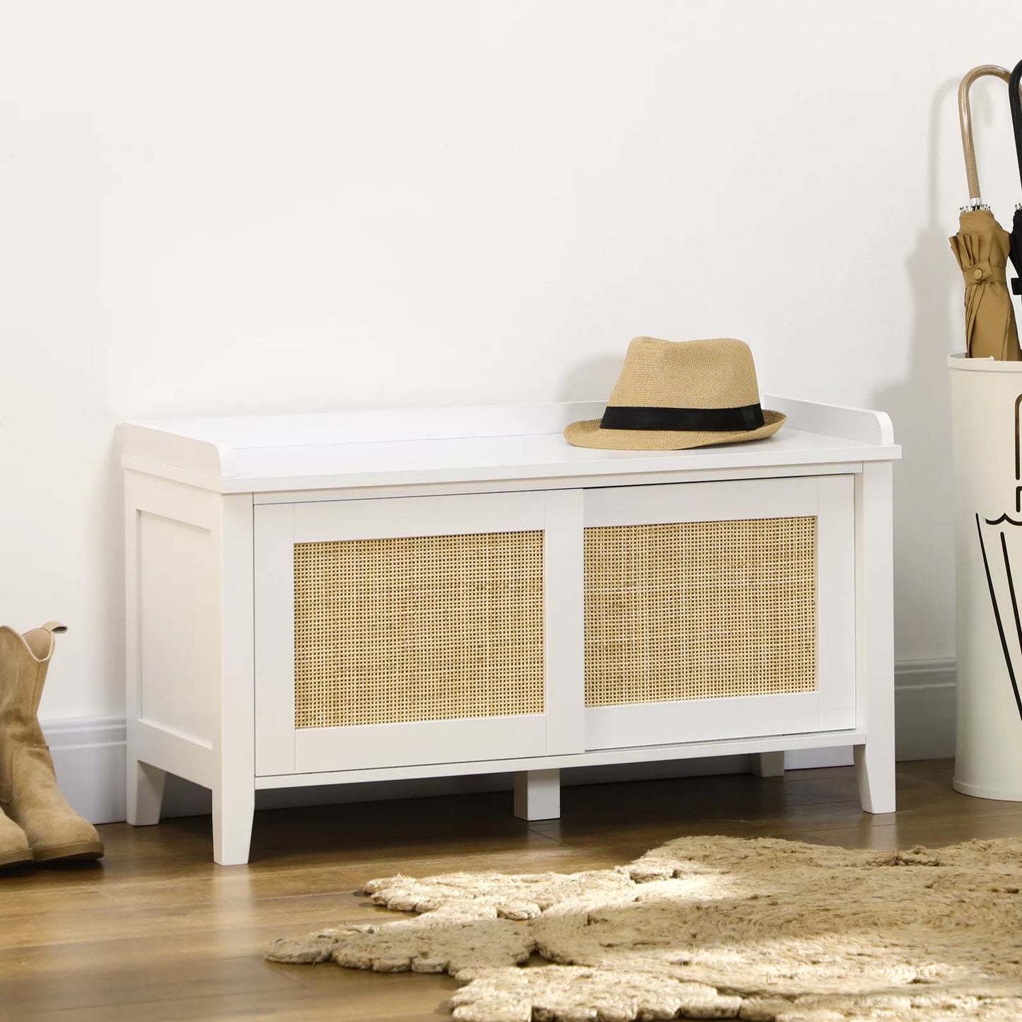 Rattan Small Entryway Shoe Storage Bench