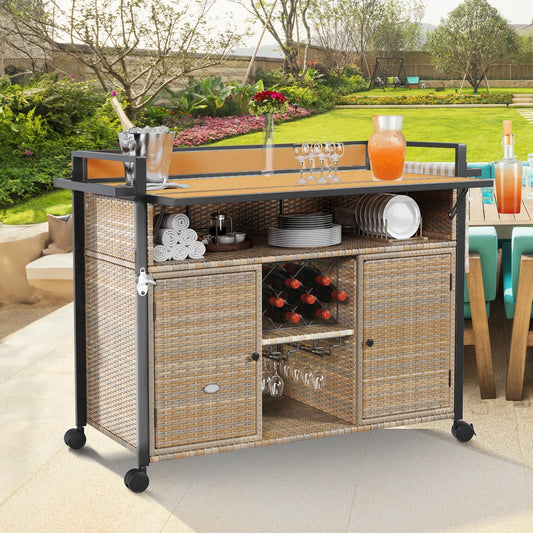 Jamal Outdoor Wicker Bar Cart