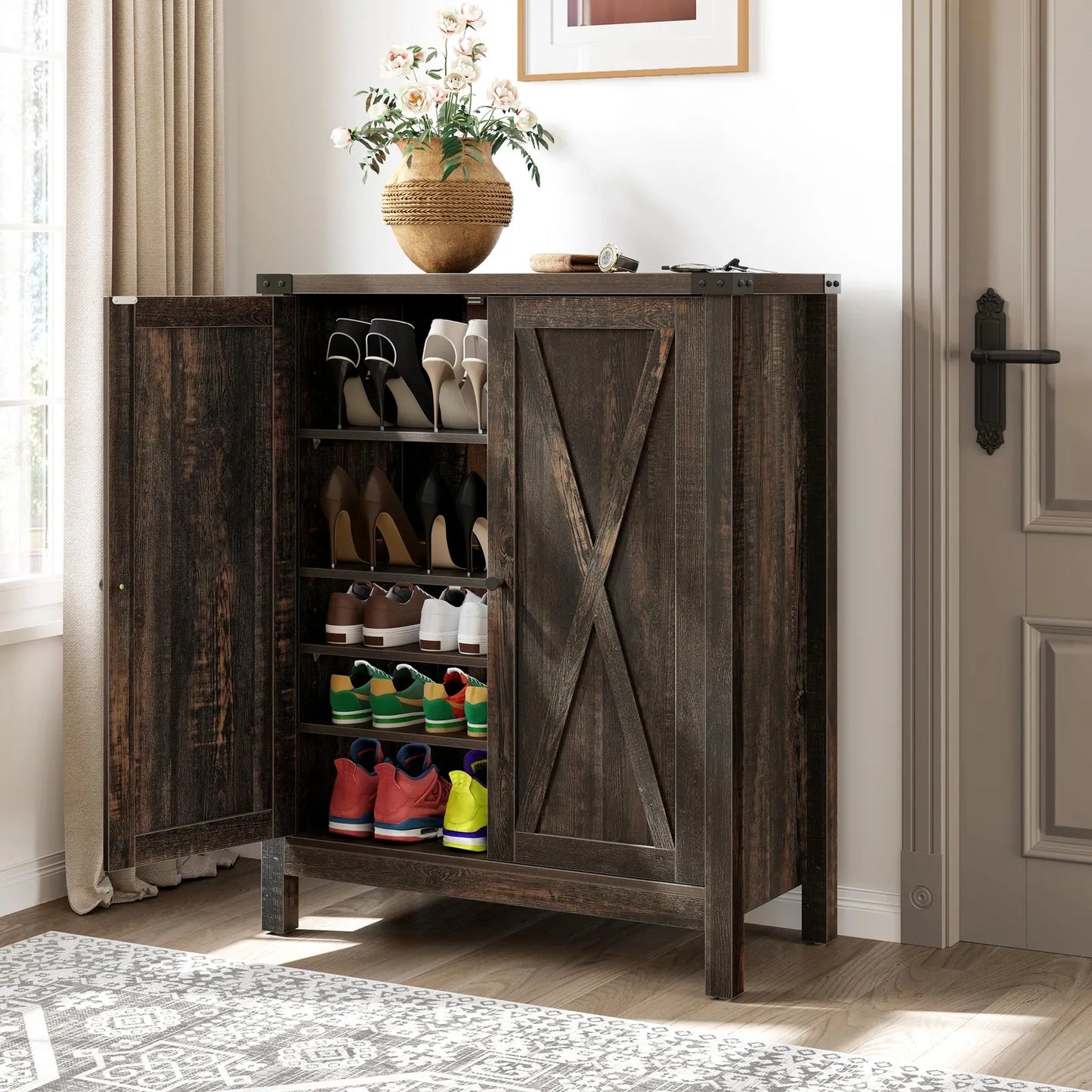 Callan Farmhouse Narrow Entryway Shoe Cabinet