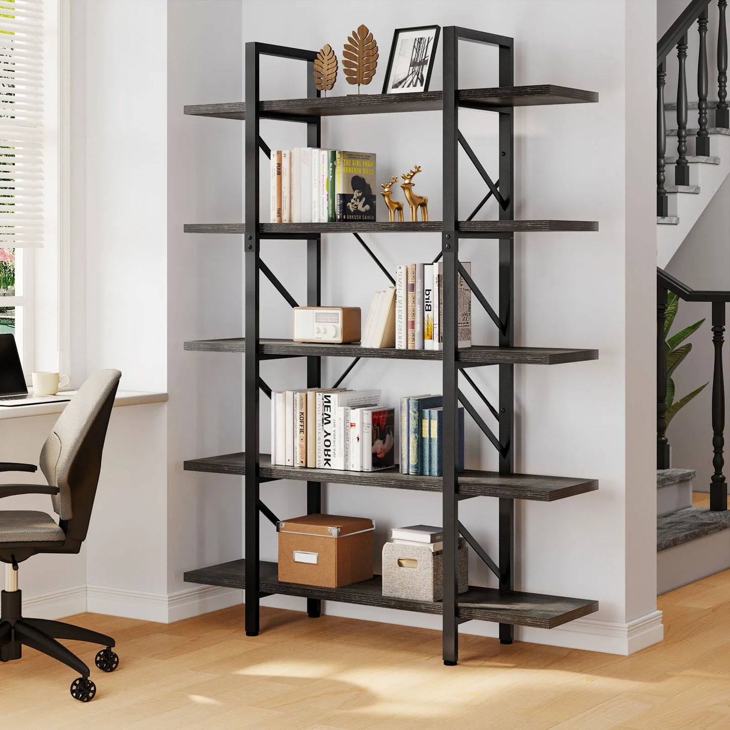 Tall Industrial Bookcase Bookshelf