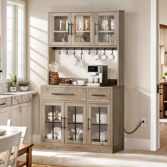 Seth Tall Farmhouse Kitchen Pantry Cabinet Hutch