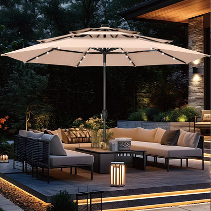 10FT Outdoor Patio Large Umbrella With Light