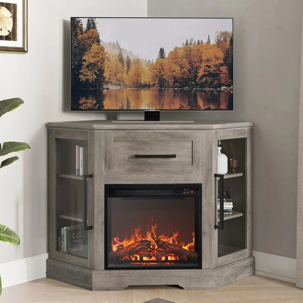 Cory Farmhouse Corner Fireplace TV Stand Canva Home