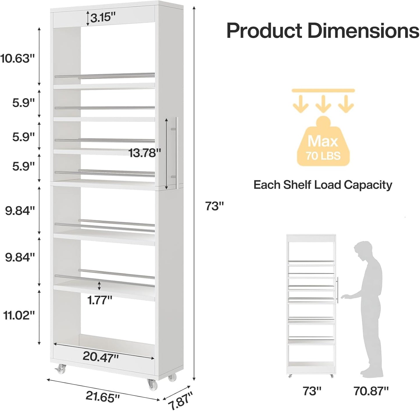 73" Tall Slim Storage Cart on Wheels - Canva Home