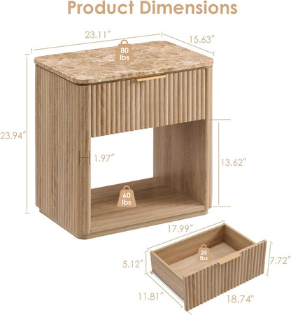 1-Drawer Fluted Nightstand with Drawer