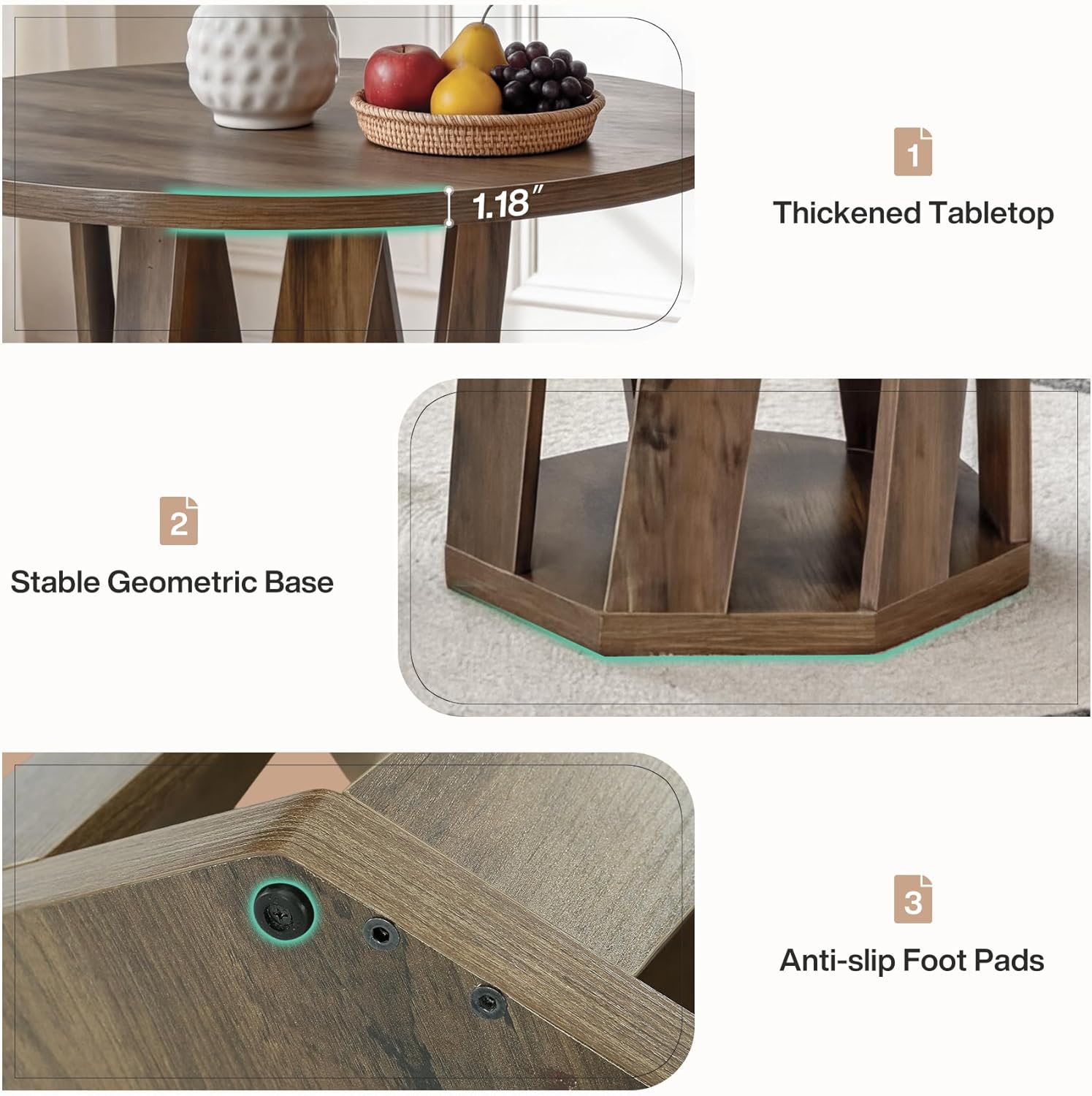 31.5-Inch Farmhouse Wooden Circle Kitchen Table - Canva Home