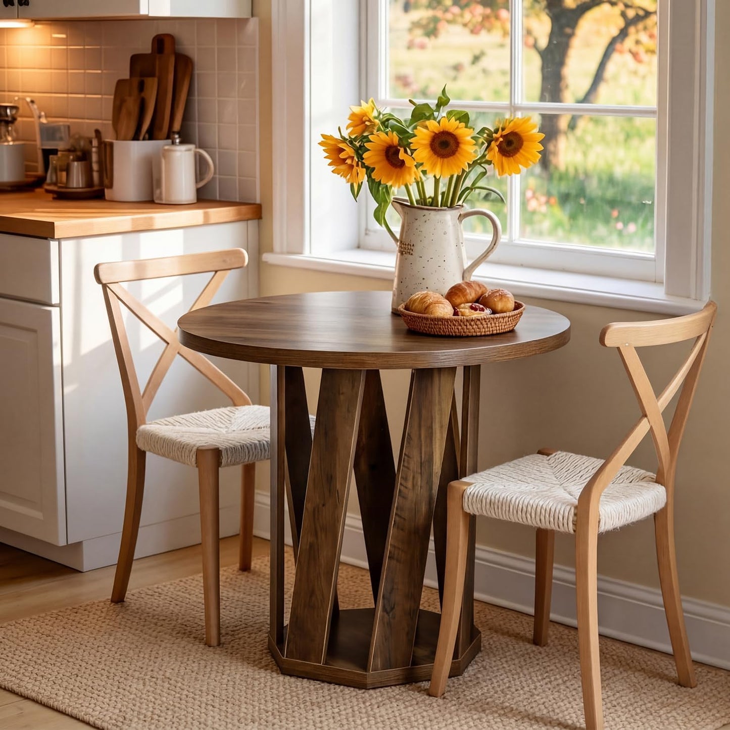 31.5-Inch Farmhouse Wooden Circle Kitchen Table - Canva Home