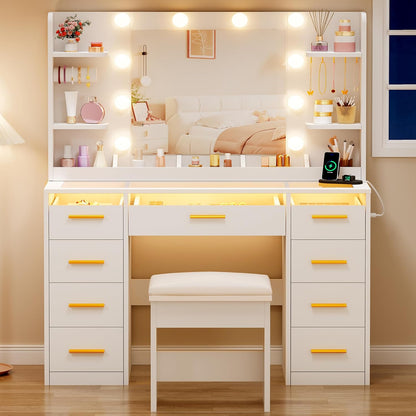 Vanity Desk with Mirror and Lights 3 Colors Large Makeup - Canva Home