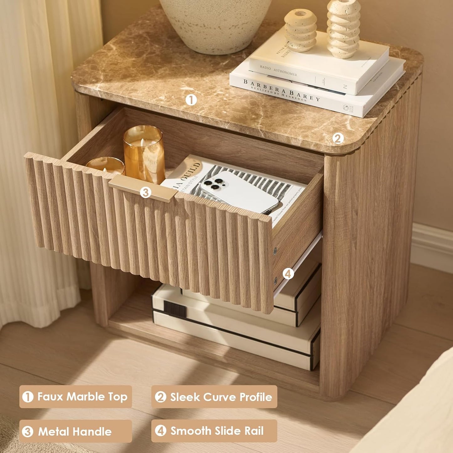 1-Drawer Fluted Nightstand with Drawer